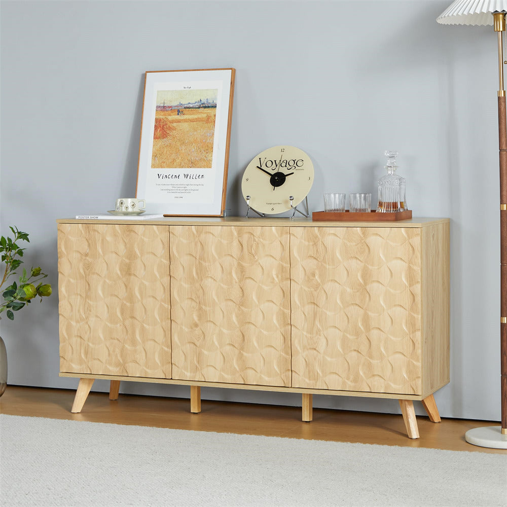 Modern Accent Sideboard Buffet Cabinet Natural with Storage and Adjustable Shelves
