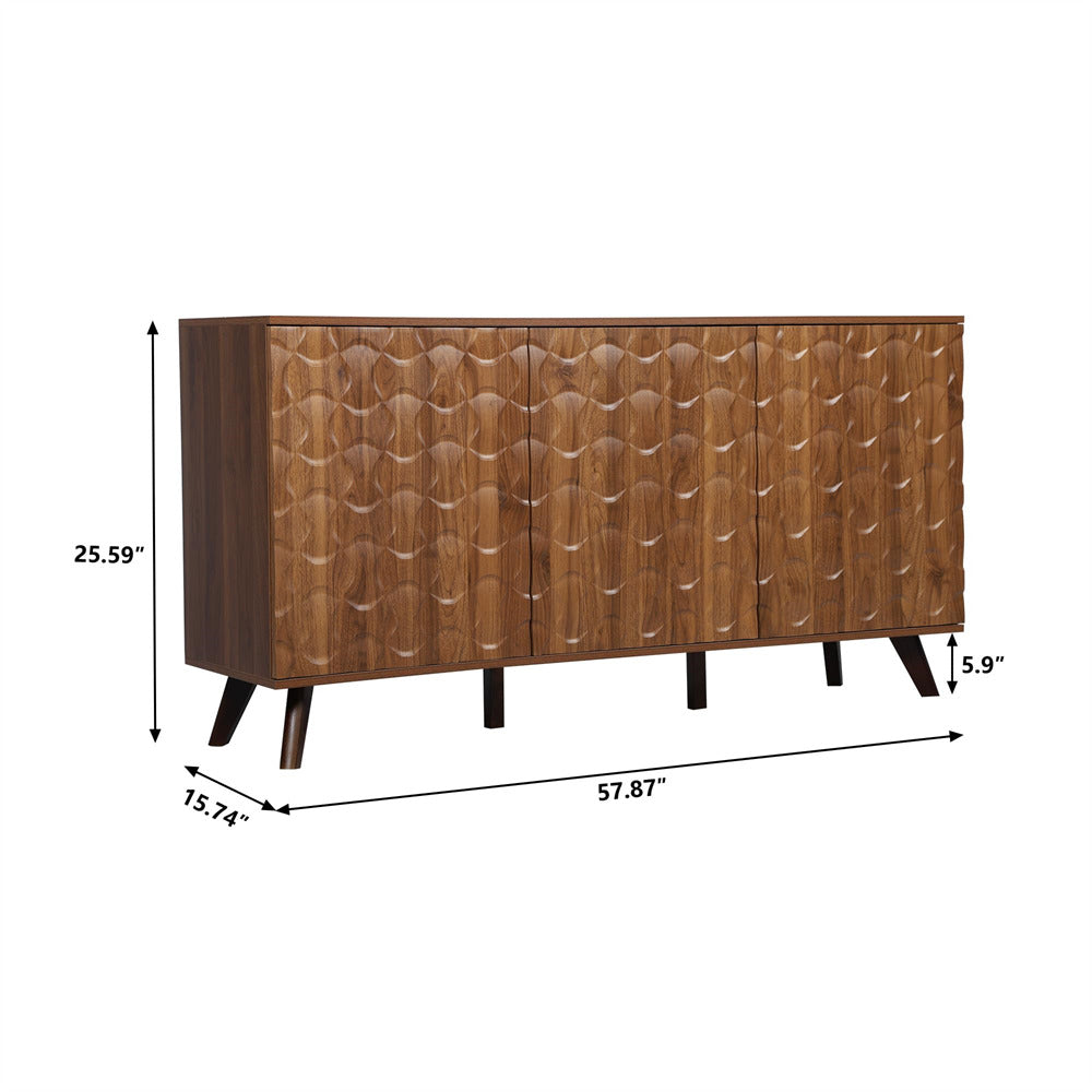 Modern Accent Sideboard Buffet Cabinet Walnut with Storage and Adjustable Shelves