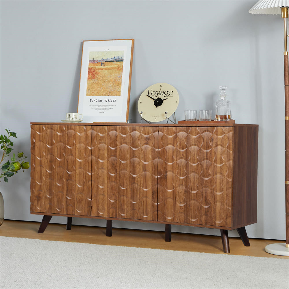 Modern Accent Sideboard Buffet Cabinet Walnut with Storage and Adjustable Shelves