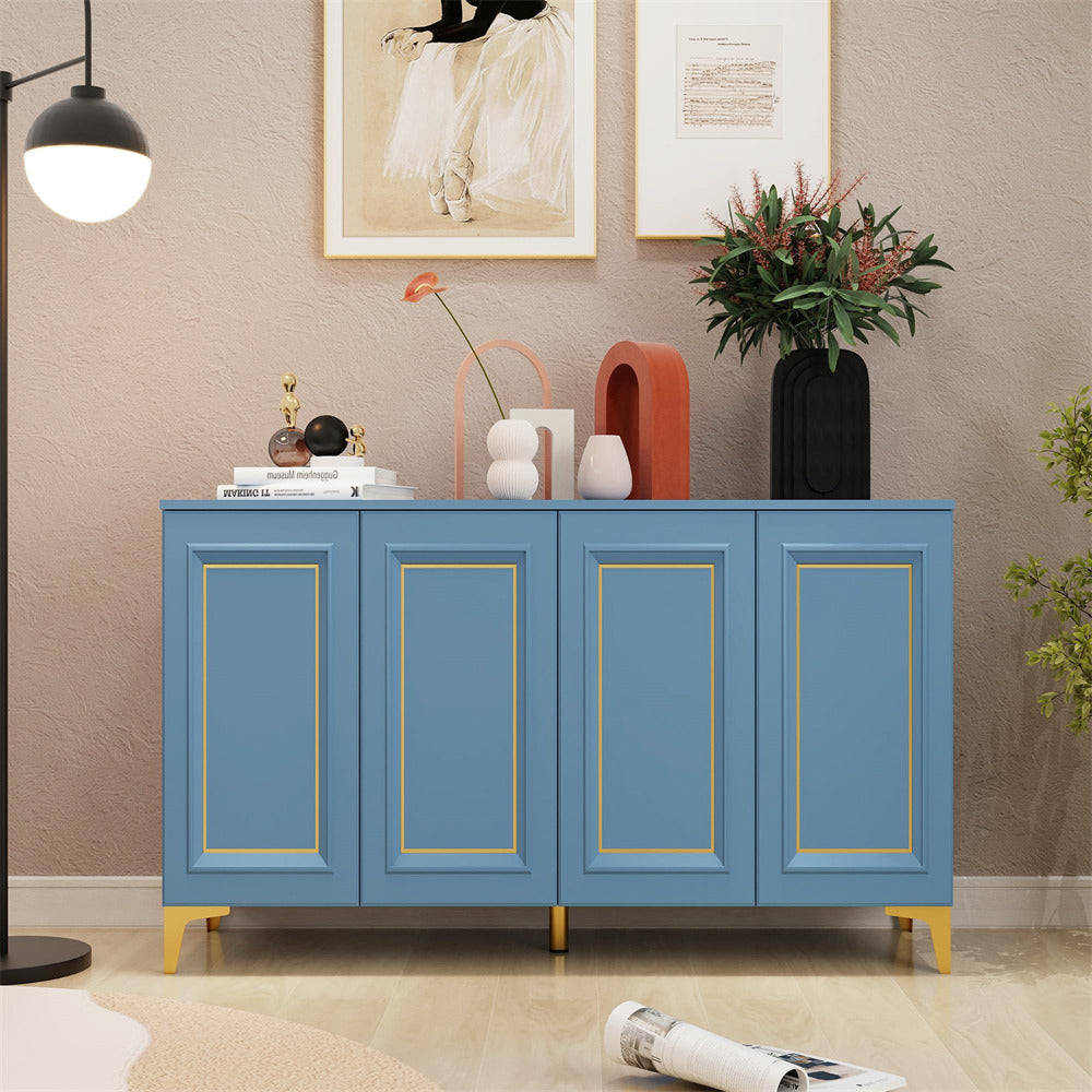 Modern Accent Sideboard Cabinet Kitchen Storage Cabinet with 4 Doors Blue