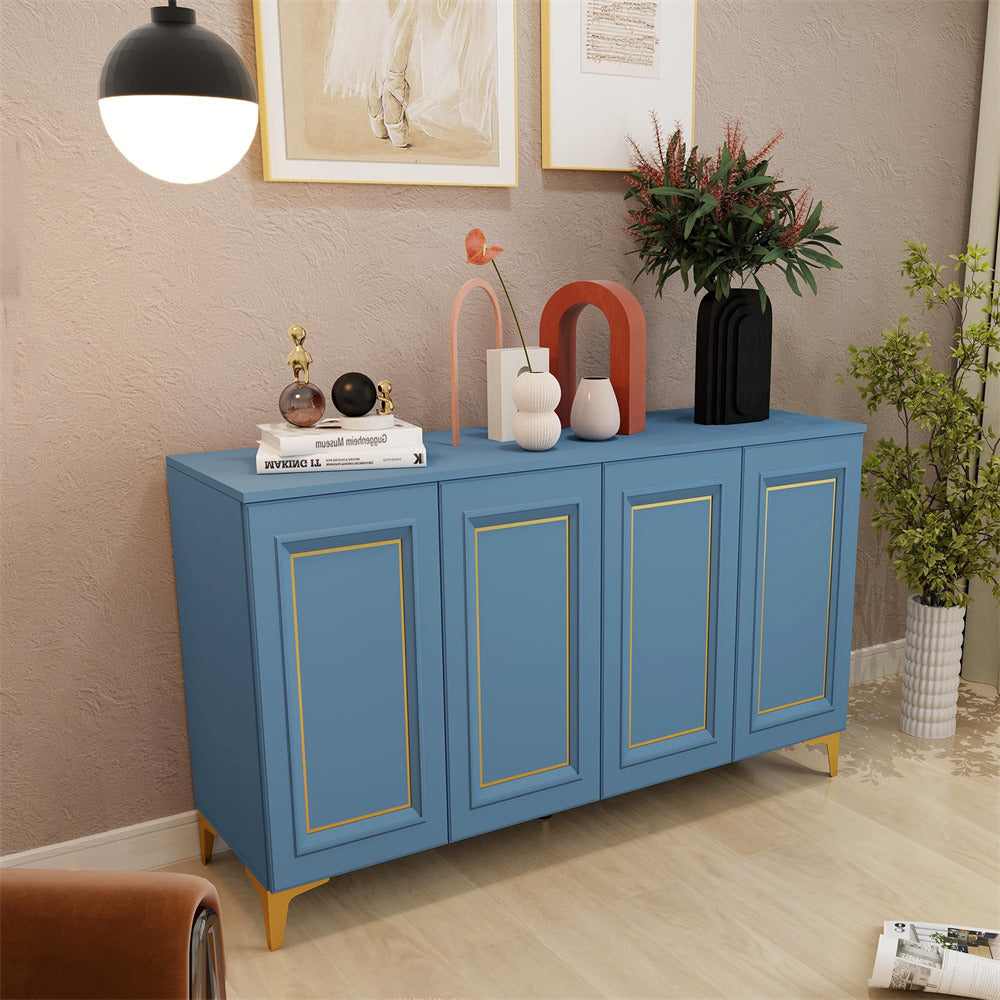 Modern Accent Sideboard Cabinet Kitchen Storage Cabinet with 4 Doors Blue
