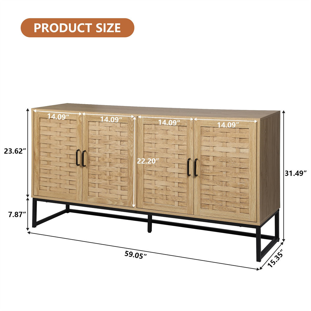 Modern Buffet Storage Cabinet Sideboard Natural with Wooden Strip Doors and Adjustable Shelves Size