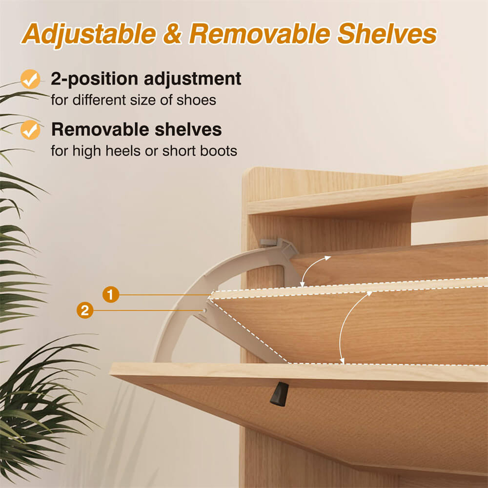 Modern Entryway Wooden Shoe Cabinet Freestanding Tipping Bucket Shoe Rack Natural with 3 Flip Drawers