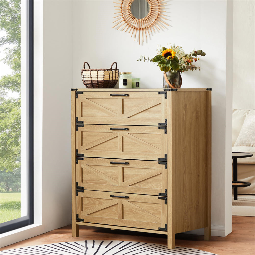 Modern Farmhouse 4 Drawer Dresser Wood Rustic Chest of Drawers Hallway
