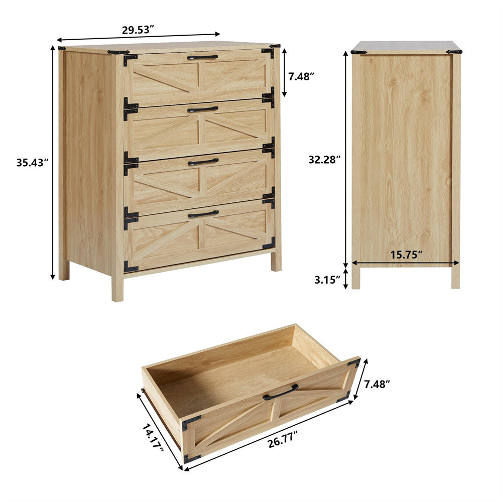 Modern Farmhouse 4 Drawer Dresser Wood Rustic Chest of Drawers Hallway