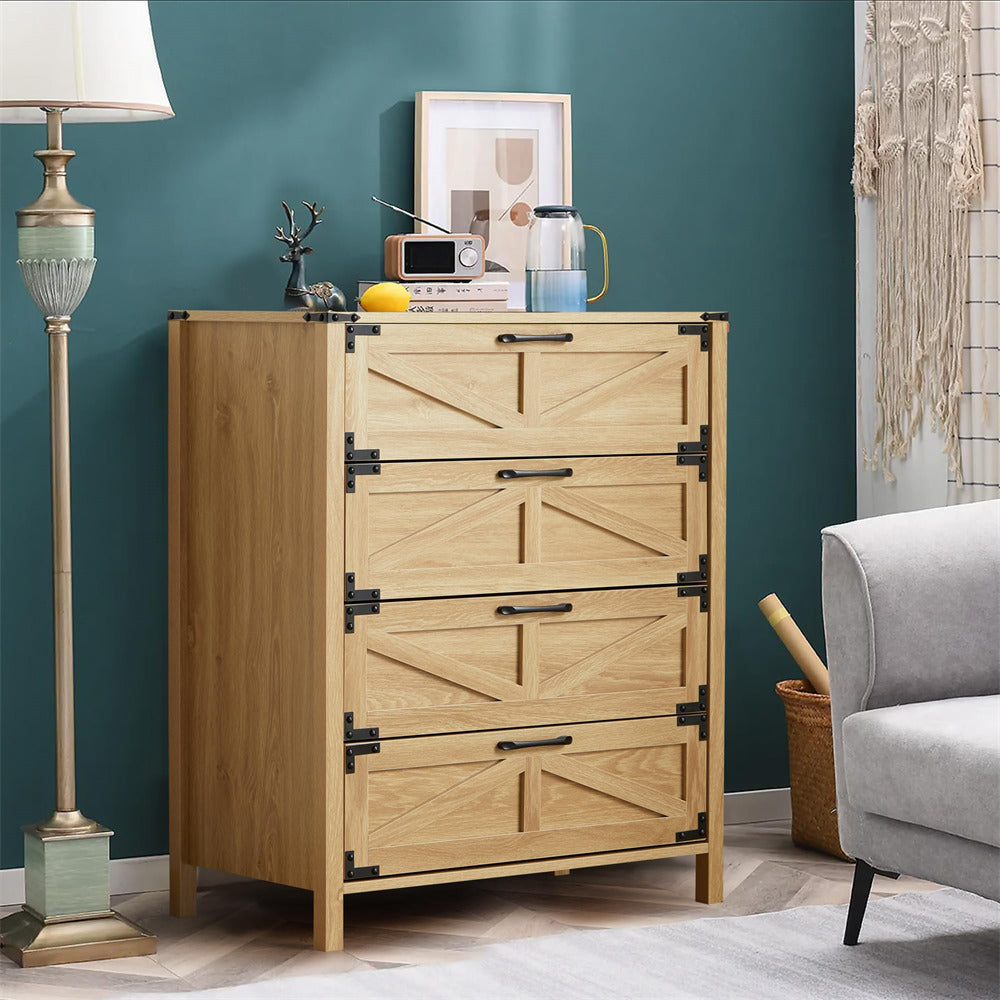 Modern Farmhouse 4 Drawer Dresser Wood Rustic Chest of Drawers Hallway