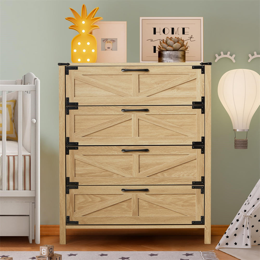Modern Farmhouse 4 Drawer Dresser Wood Rustic Chest of Drawers Hallway