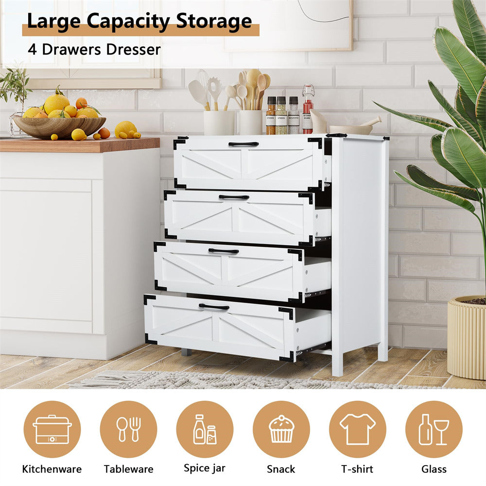 Modern Farmhouse 4 Drawer Dresser Wood Rustic Chest of Drawers Hallway