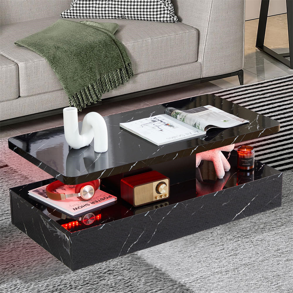 Modern High Gloss Coffee Table with Smart 16 Colors LED Lights GiraTree