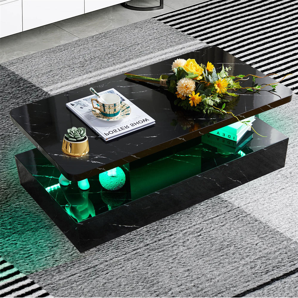 Modern High Gloss Coffee Table Black with Smart 16 Colors LED Lights