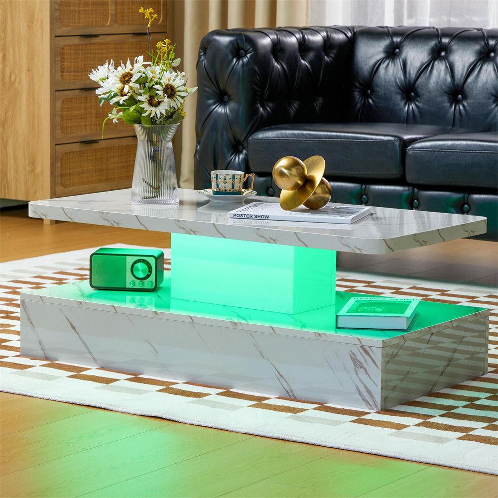Modern High Gloss Coffee Table with Smart 16 Colors LED Lights GiraTree