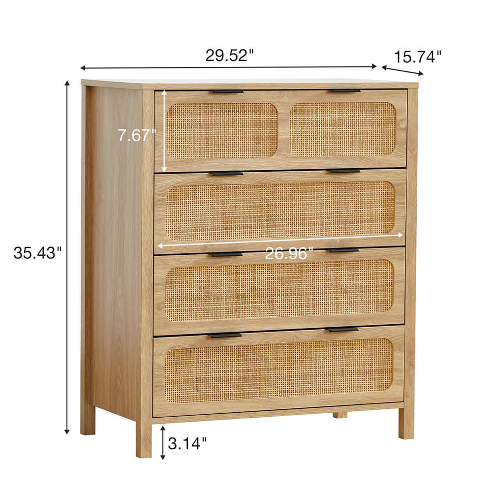 Modern Rattan Dresser Table Chest of Drawers with Metal Handles and 4 ...