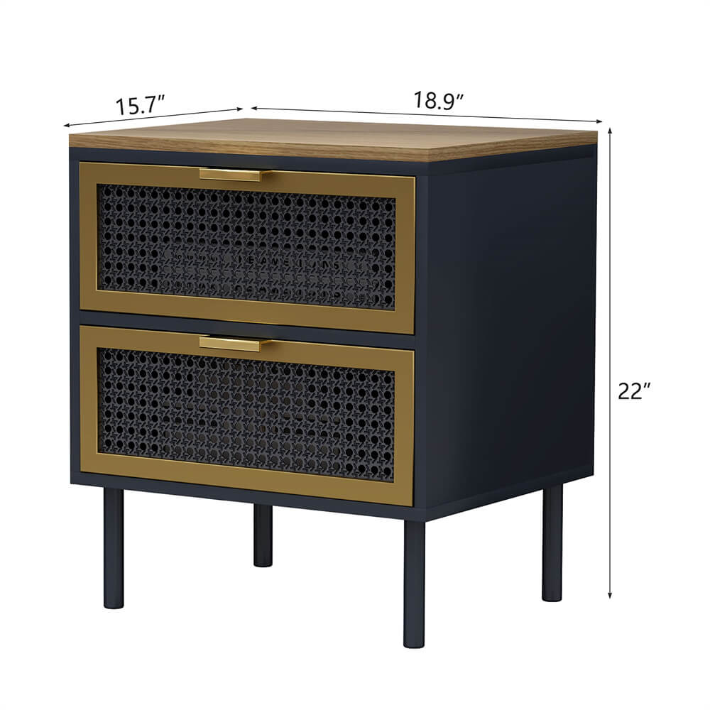 modern 2 drawer metal rattan dressers and solid wood legs