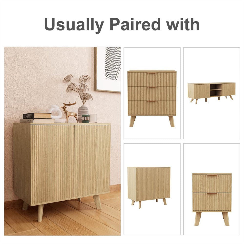 Modern Sideboard Accent Storage Cabinet with 2 Fluted Doors and Adjustable Shelves Natural