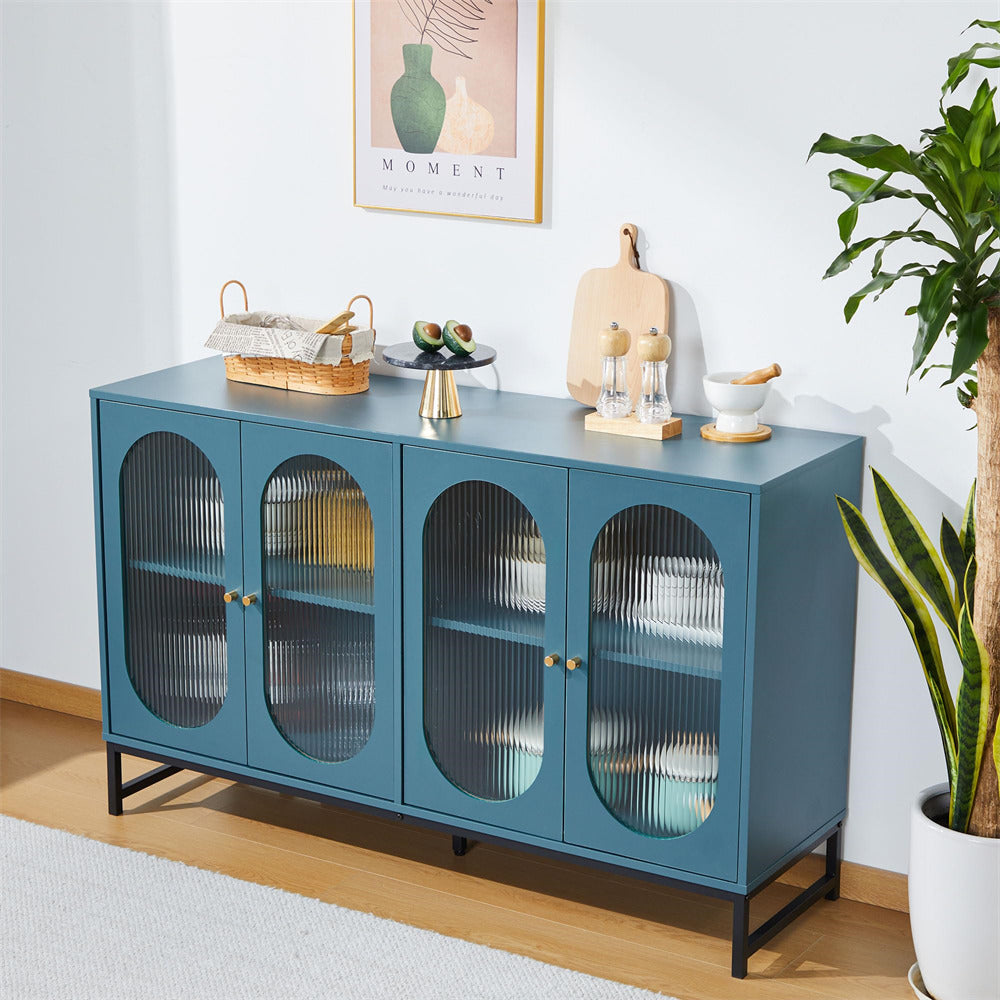 Modern Sideboard Cabinet Console Table Blue with Glass Doors
