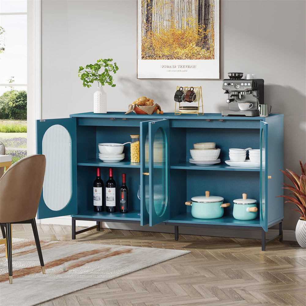 Modern Sideboard Cabinet Console Table Blue with Glass Doors
