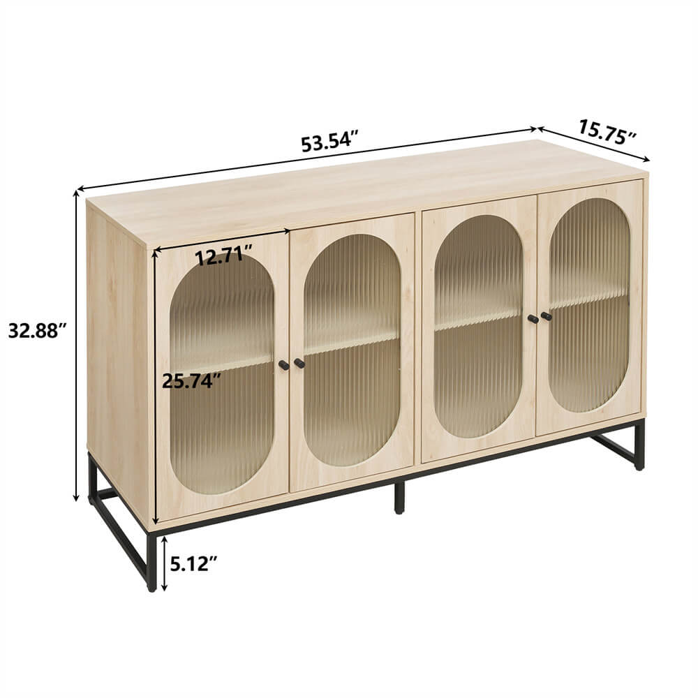 Modern Sideboard Cabinet Natural Console Table with Glass Doors Size