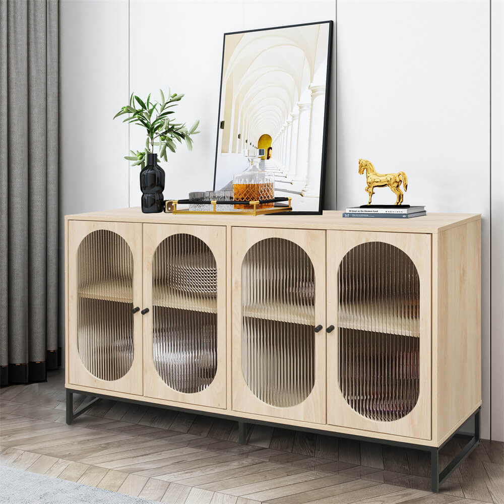 Modern Sideboard Cabinet Natural Console Table with Glass Doors