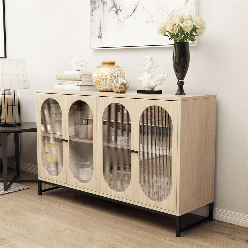 Modern Sideboard Cabinet Natural Console Table with Glass Doors