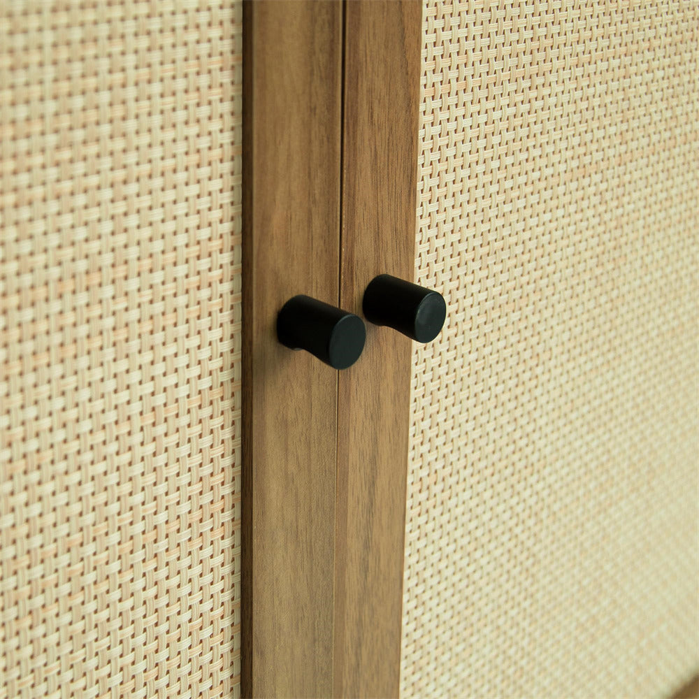 Modern Sideboard Storage Cabinet Walnut with 4 Rattan Doors