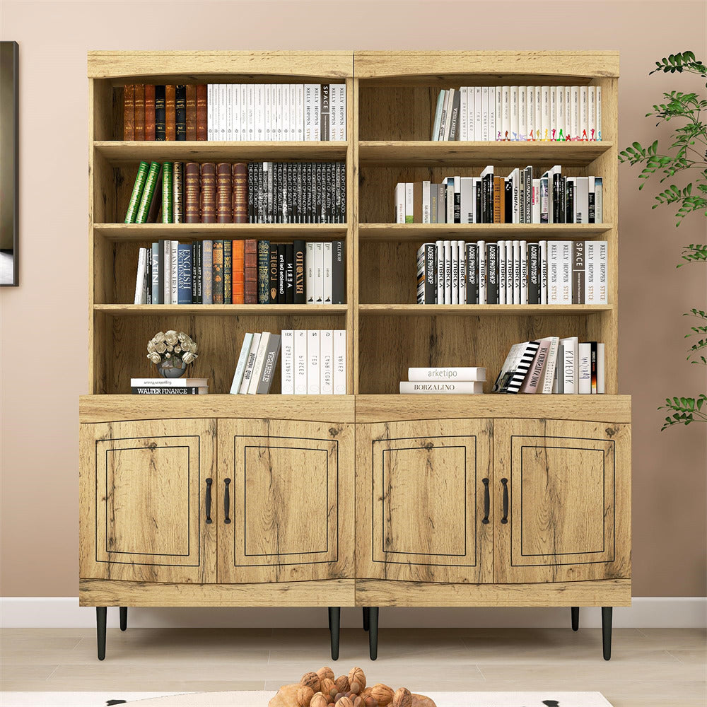  Modern Utility Pantry Cabinet Kitchen Storage Cabinet Walnut with Bookshelf and Adjustable Shelves