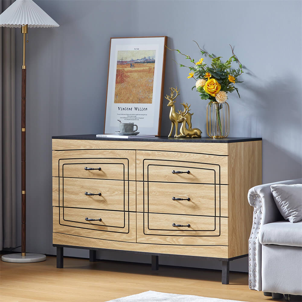 Modern Wood Dresser Storage Cabinet with 6 Drawers
