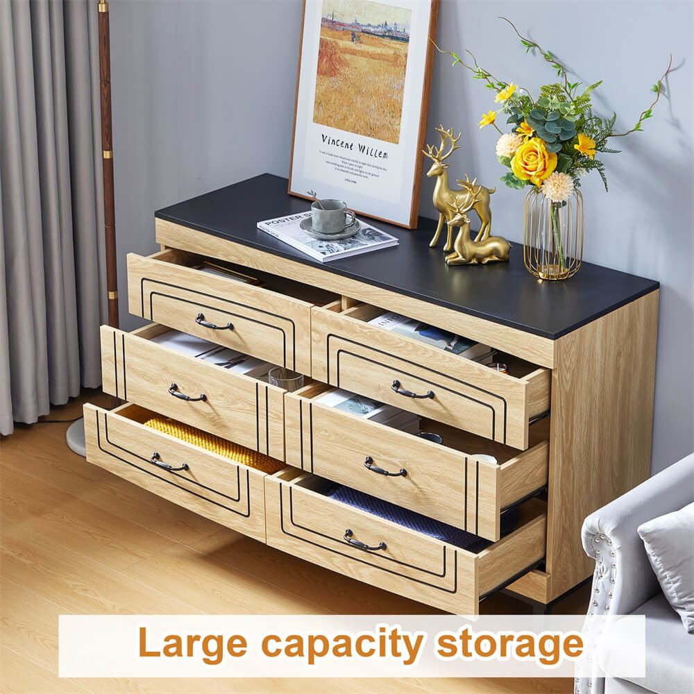 Modern Wood Dresser Storage Cabinet with 6 Drawers