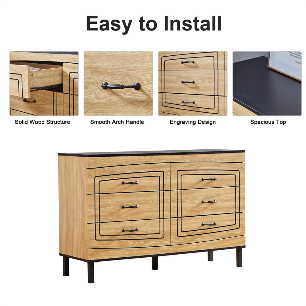 Modern 6 Drawers Wood Dresser Storage Cabinet