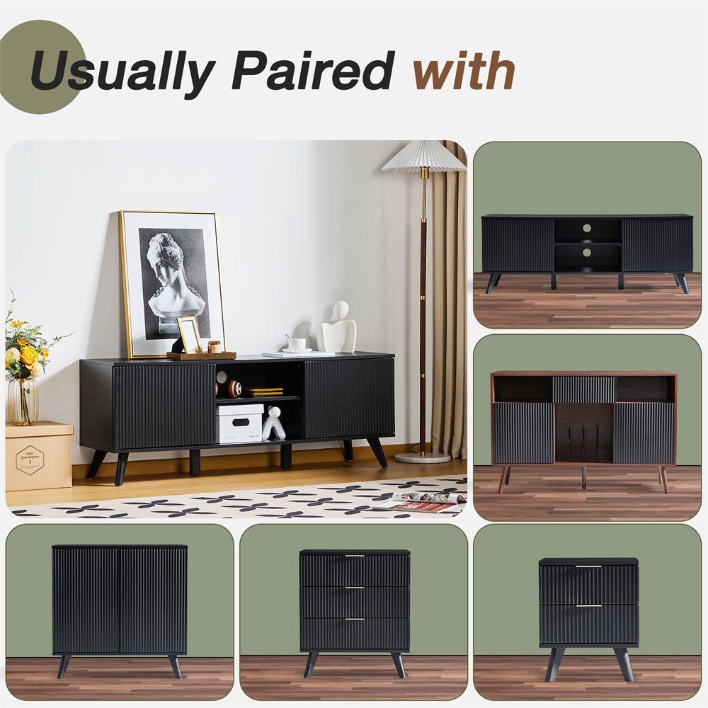 Modern Wooden TV Stand Console Table Entertainment Centers Black 
