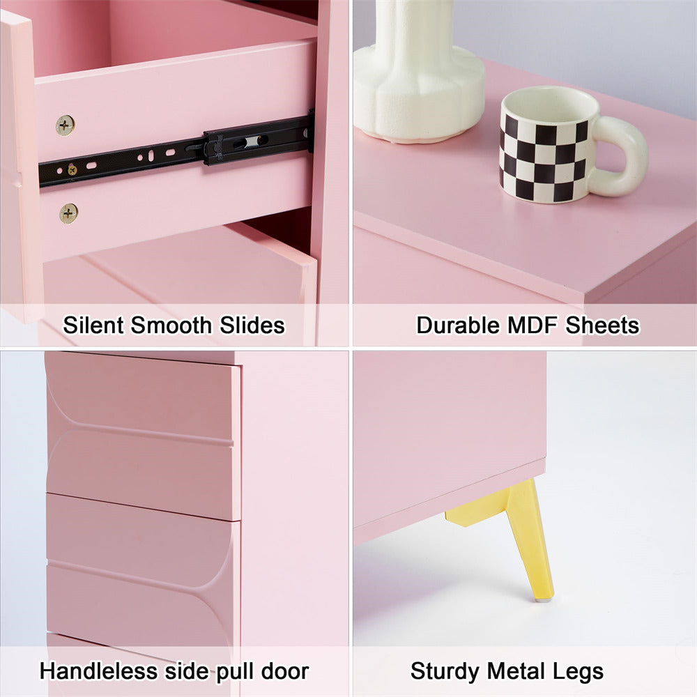 Multifunction 3 Drawer Dresser Table with Adjustment Lights and Folding Mirror Pink