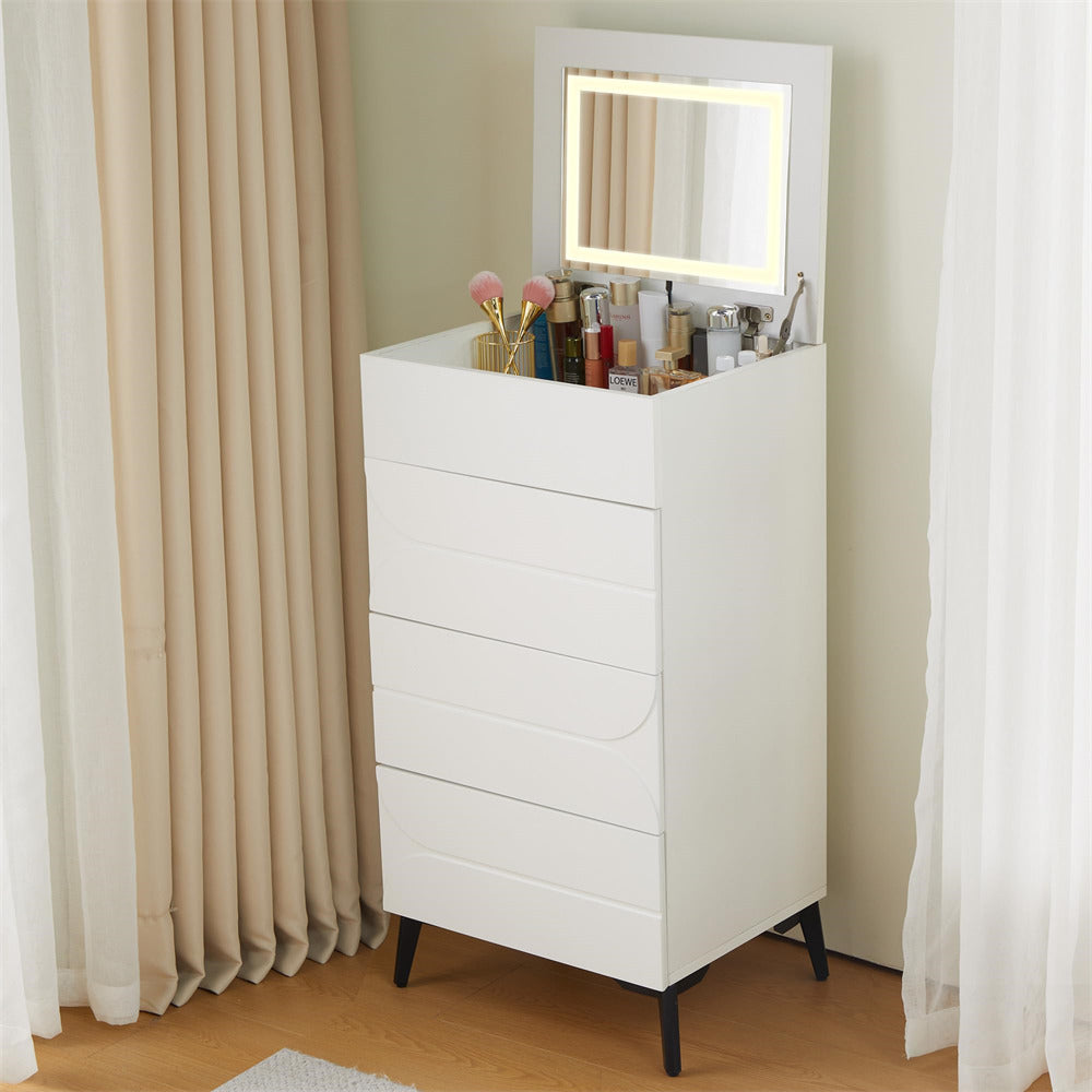 Multifunction 3 Drawer Dresser Table with Adjustment Lights and Folding Mirror White