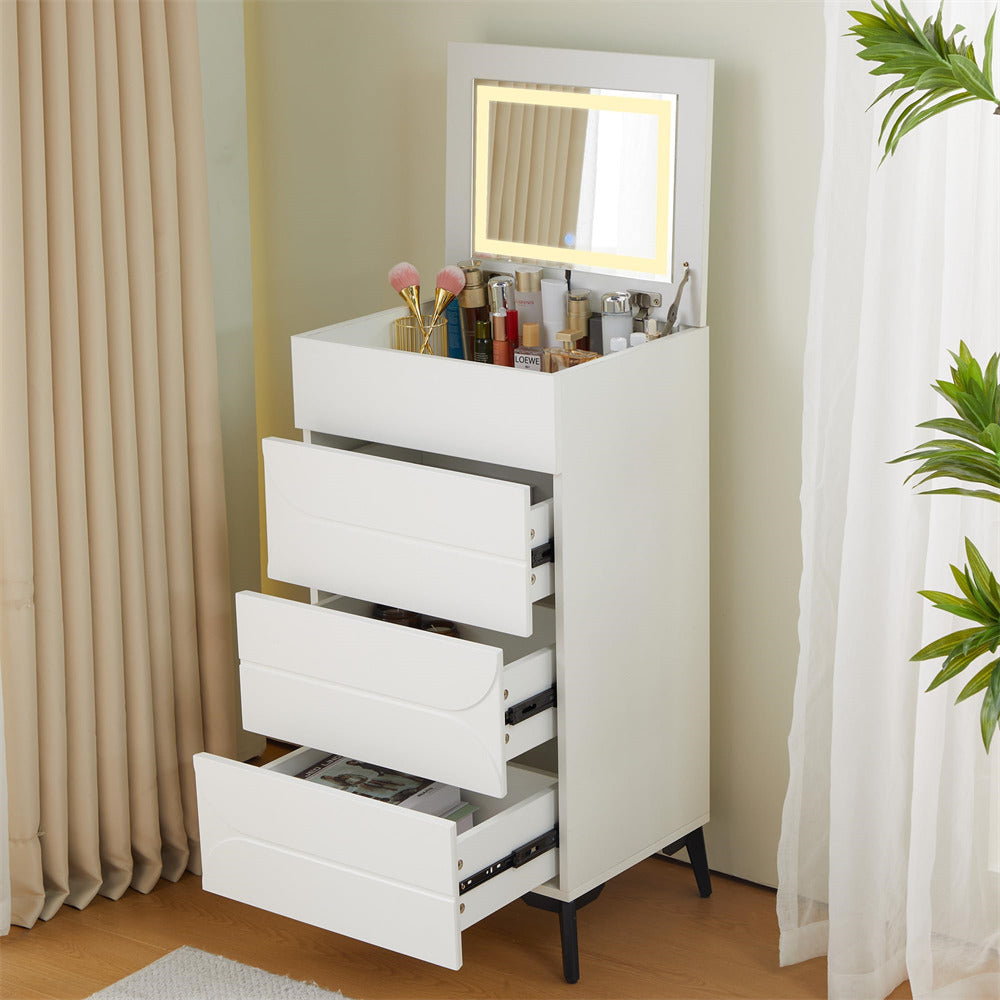 Multifunction 3 Drawer Dresser Table with Adjustment Lights and Folding Mirror White