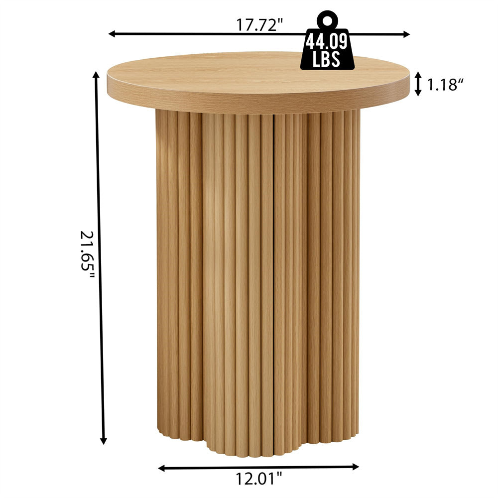 Natural 17.7'' Mid Century Modern Side Table Round Fluted End Table