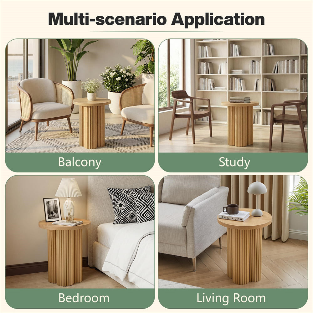 Natural 17.7'' Mid Century Modern Side Table Round Fluted End Table