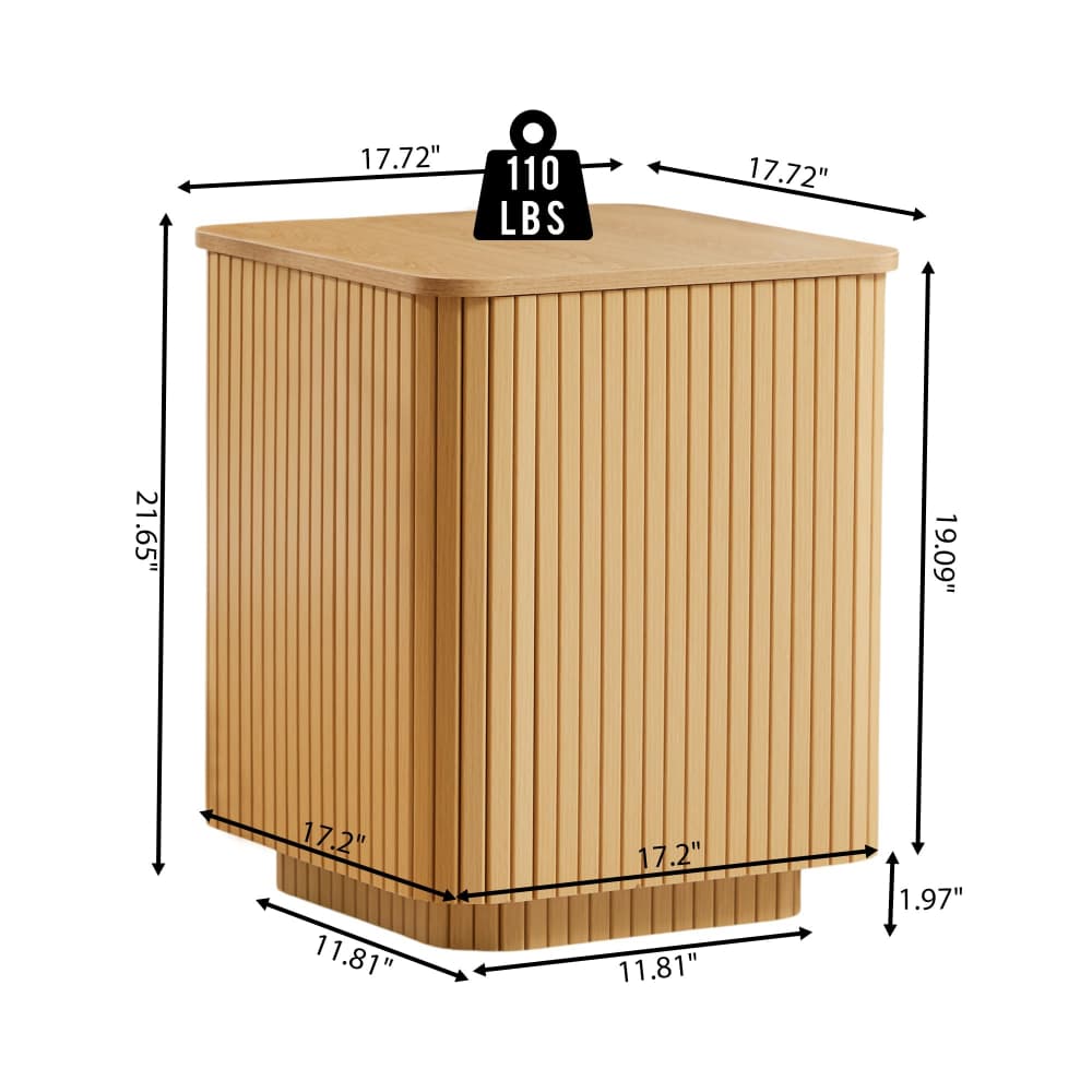 Natural 18" Square Fluted End Table with Removable Lid Access and Storage Size