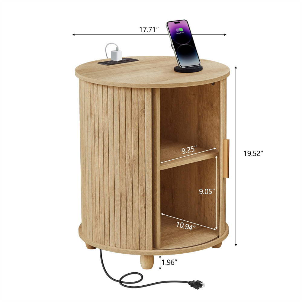 Wooden side table with dimensions labeled on a white background