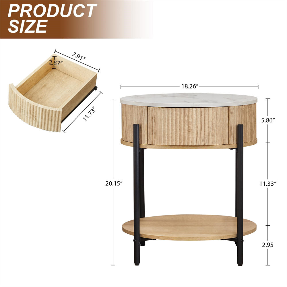Dimensions of a wooden side table with marble top and black legs