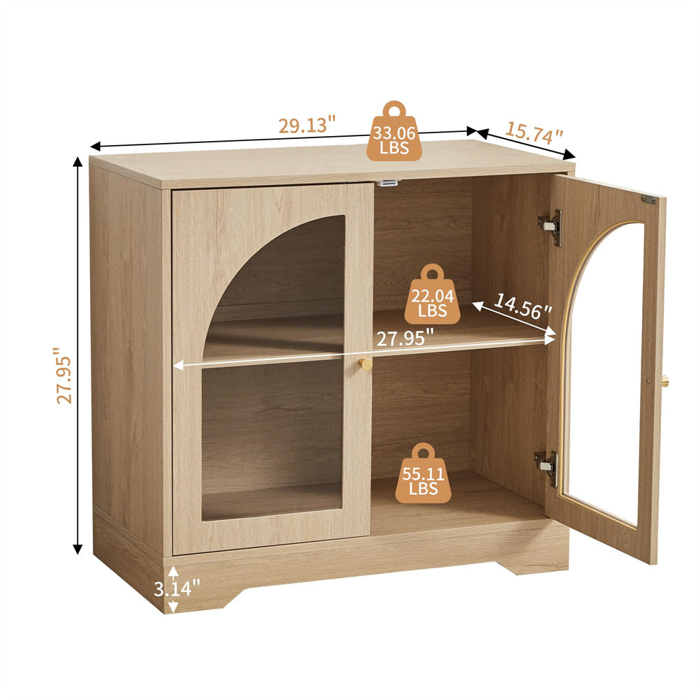 Wooden cabinet with dimensions and weight indicators on a white background