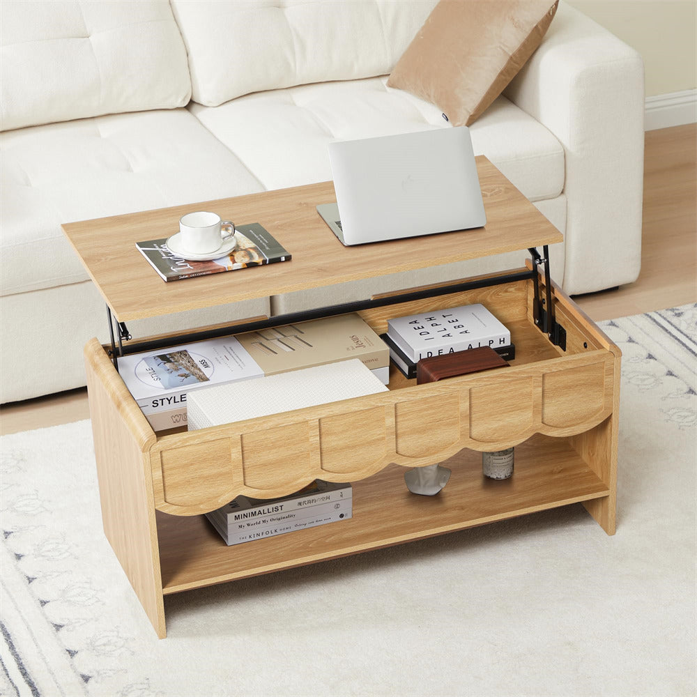 Lift Compartment Modern 2 Tier Wooden Lift Top Coffee Table with Hidden Compartment and ...