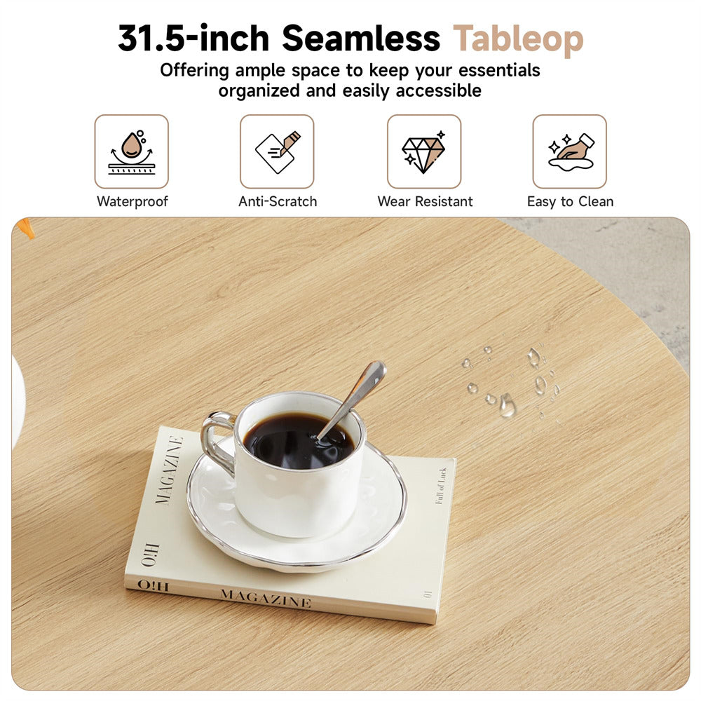 31.5-inch Seamless Tabletop with a cup of coffee and magazine on a wooden surface