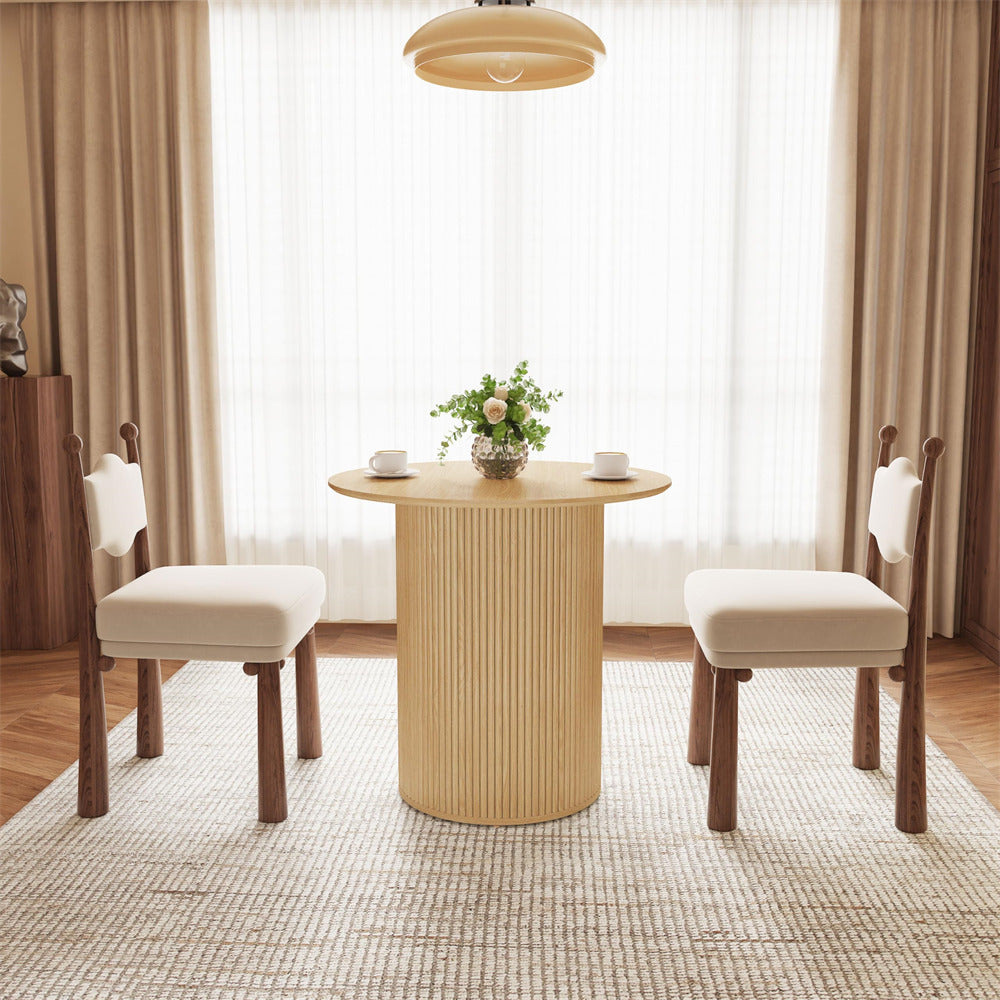 Natural 31.5" Round Small Kitchen Dinner Table with Fluted Wood Base