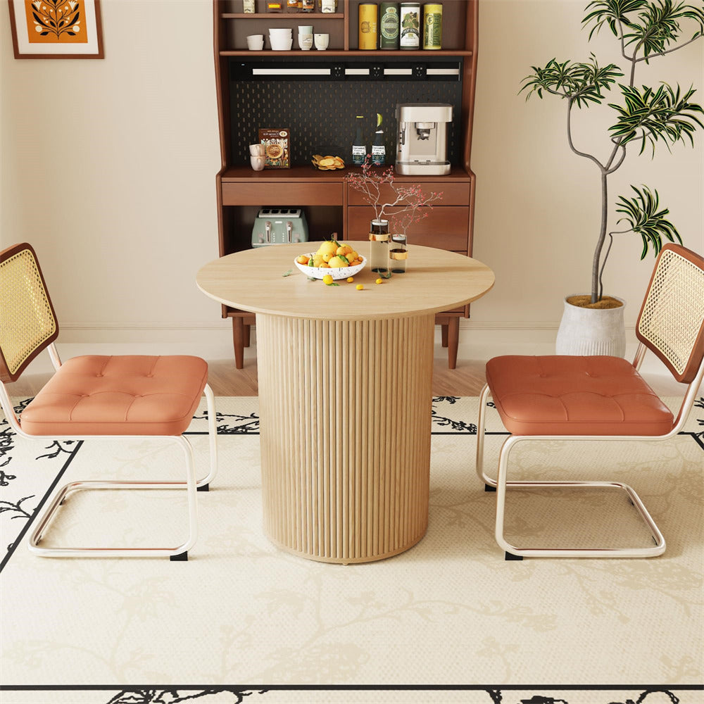 Natural 31.5" Round Small Kitchen Dinner Table with Fluted Wood Base