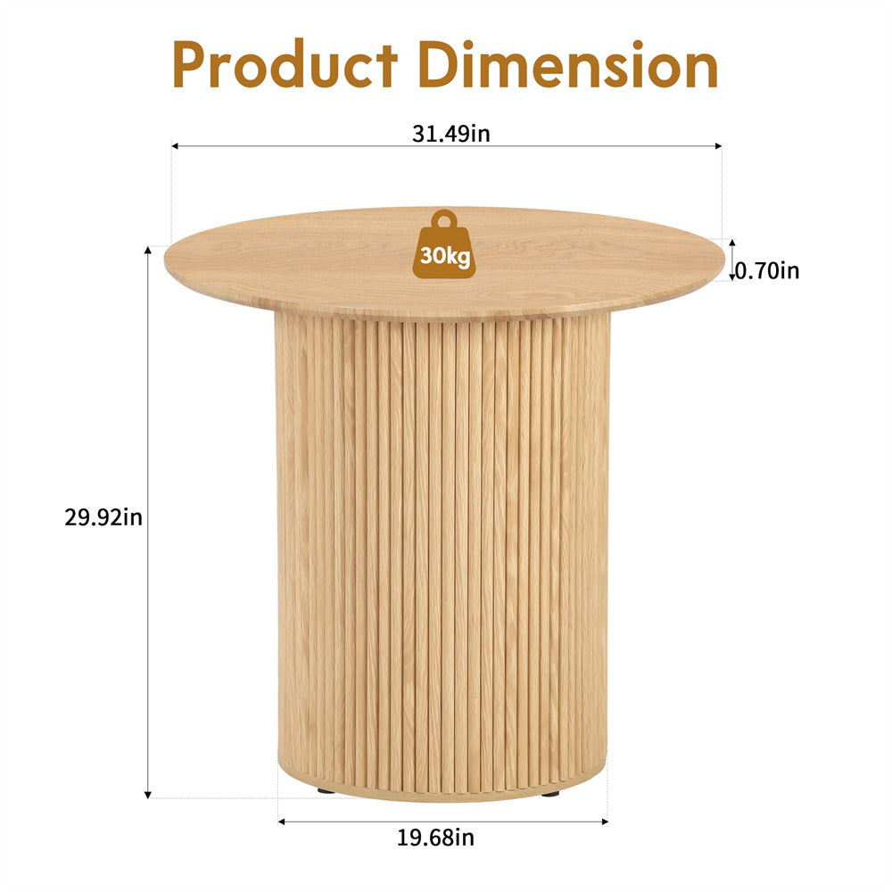 Natural 31.5" Round Small Kitchen Dinner Table with Fluted Wood Base