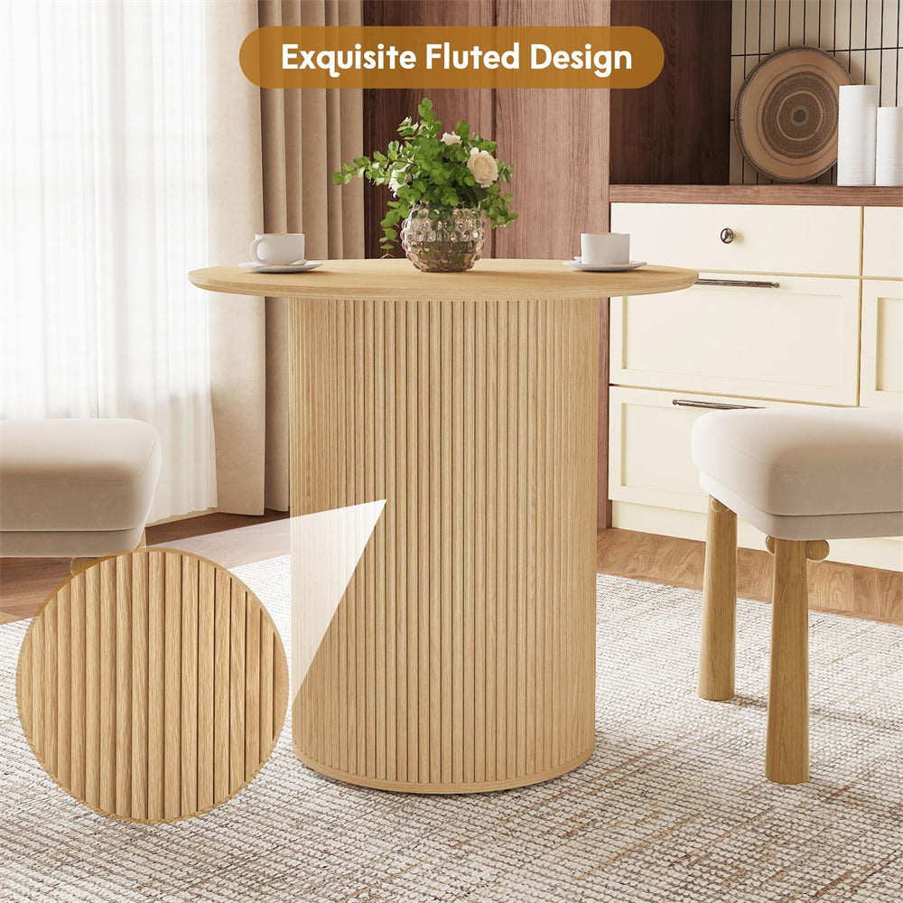 Natural 31.5" Round Small Kitchen Dinner Table with Fluted Wood Base