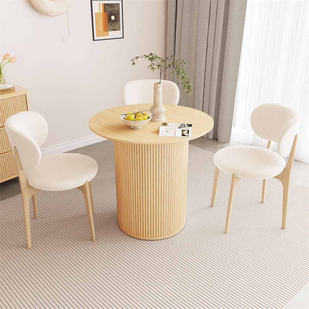 Natural 31.5" Round Small Kitchen Dinner Table with Fluted Wood Base