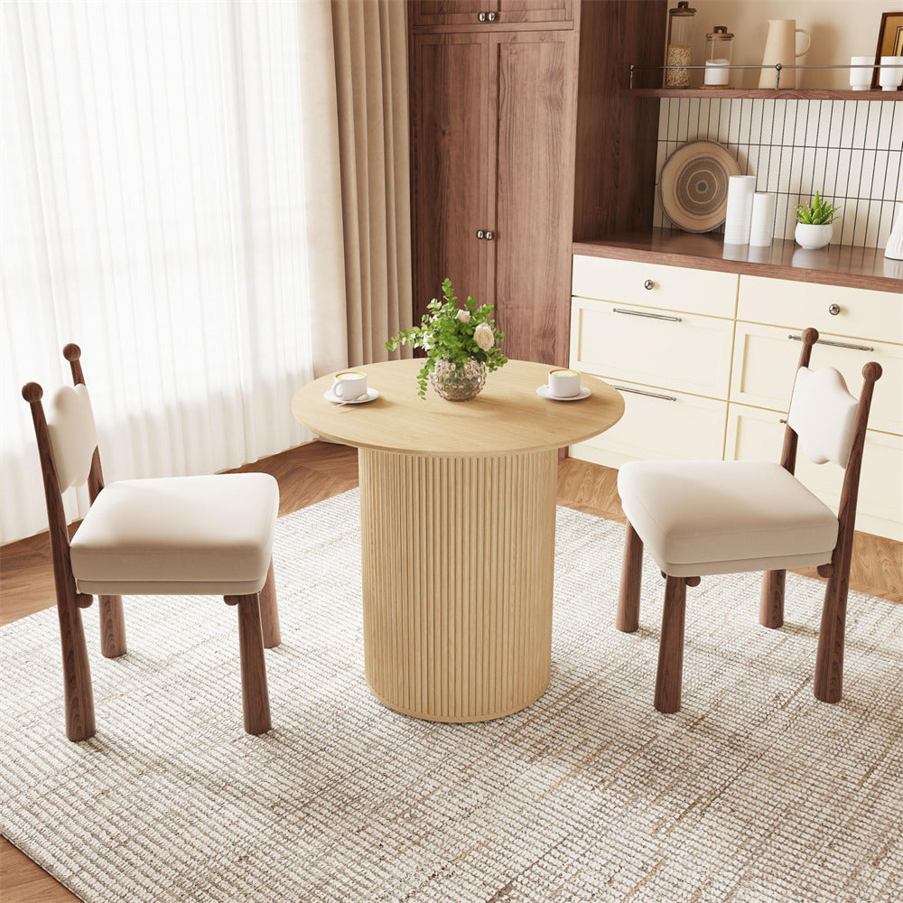 Natural 31.5" Round Small Kitchen Dinner Table with Fluted Wood Base