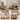 Round wooden coffee table with various items on top, shown from different angles.
