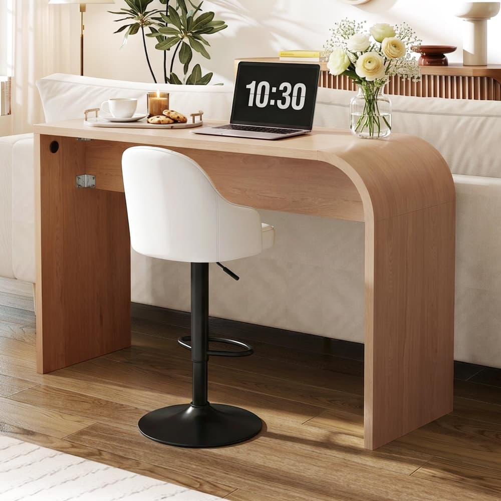 Natural 35.43"Tall Curved Counter Height Bar Table Narrow High Top Pub Dining Table