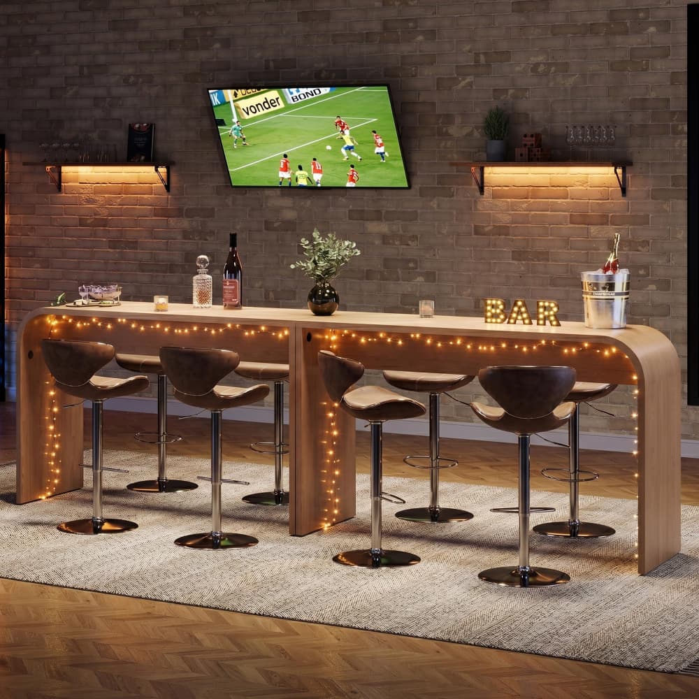 Natural 35.43"Tall Curved Counter Height Bar Table Narrow High Top Pub Dining Table