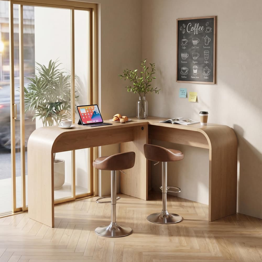 Natural 35.43"Tall Curved Counter Height Bar Table Narrow High Top Pub Dining Table
